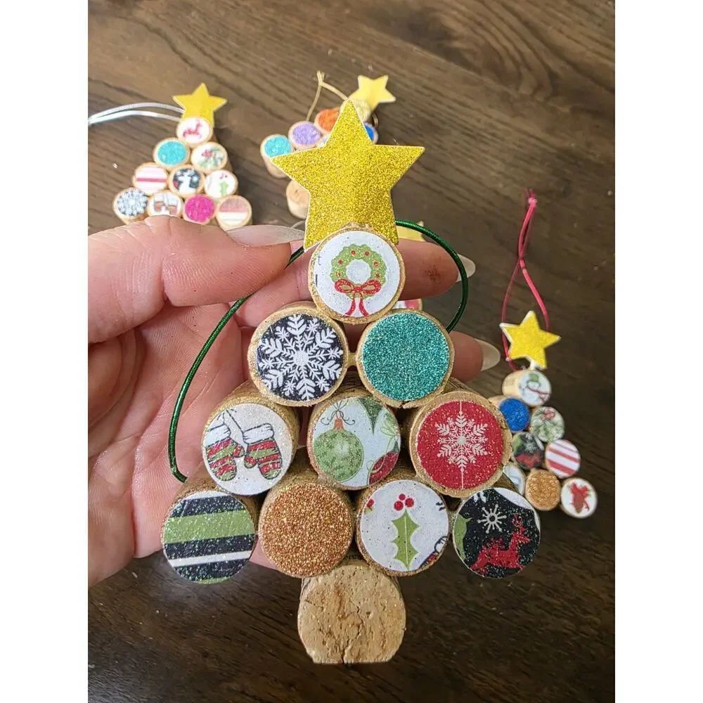 New Christmas Tree Ornaments Wine‎ Cork Set of 5 Handmade